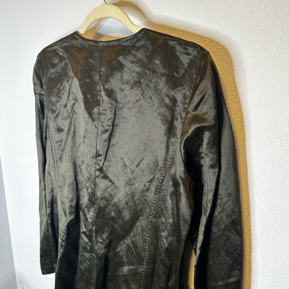 Eileen Fisher Olive Green Silk Linen Long Sleeves Duster dark green medium - Picture 9 of 12